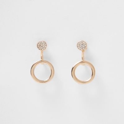 Gold tone circle front and back earrings